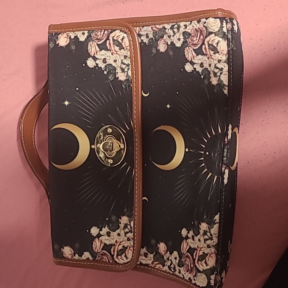 Moon and flower black purse